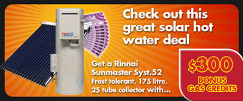 Rinnai Sunmaster 52太阳能热水捆绑销售