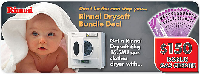 Rinnai Drysoft 6 Gas Dryer Bundle Sale
